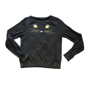 Wildfox Charcoal Cat Face Pullover Size Large